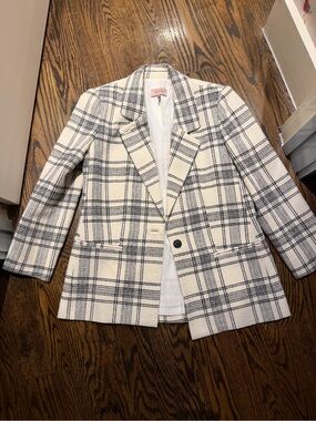 Rebecca Taylor Cream and Black Plaid Single-Button Blazer